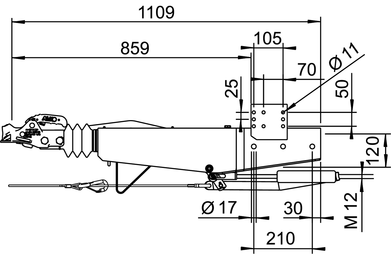 Dispositif de dépassement AL-KO 2.8VB1 avec attelage AK351 pour remorque de 3500kg à timon carré